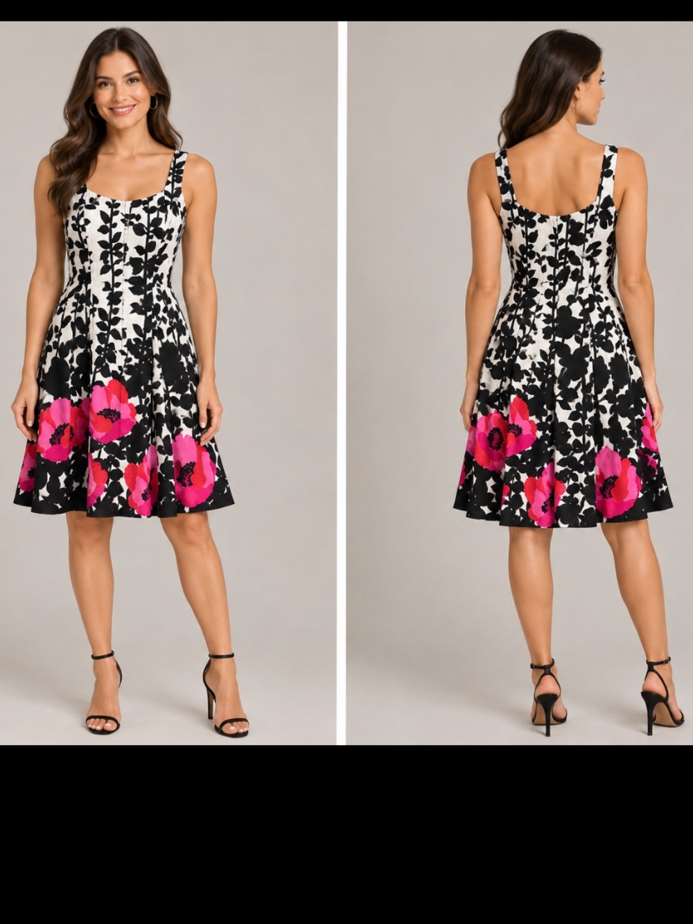 Nine West Black & White Floral Dress with Pink Accents Size 6